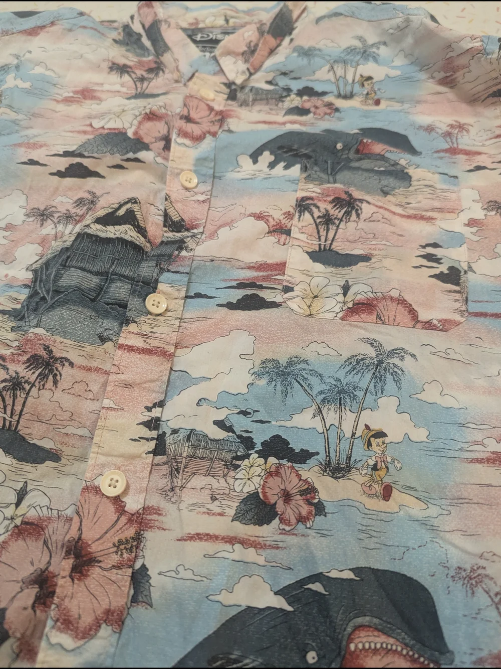 Neff x Disney Pinocchio and Monstro Hawaiian Print Button Down Shirt